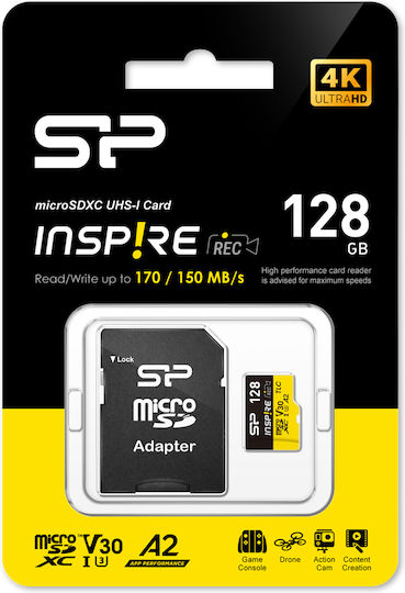 Silicon Power microSDXC Class 10 U3 V30 A1 UHS-I with Adapter