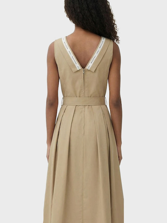 Καλοκαιρινό Midi Φόρεμα Αμάνικο Beige