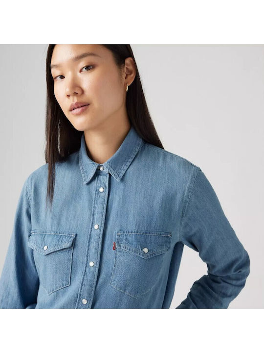 Western Women's Denim Long Sleeve Shirt Blue