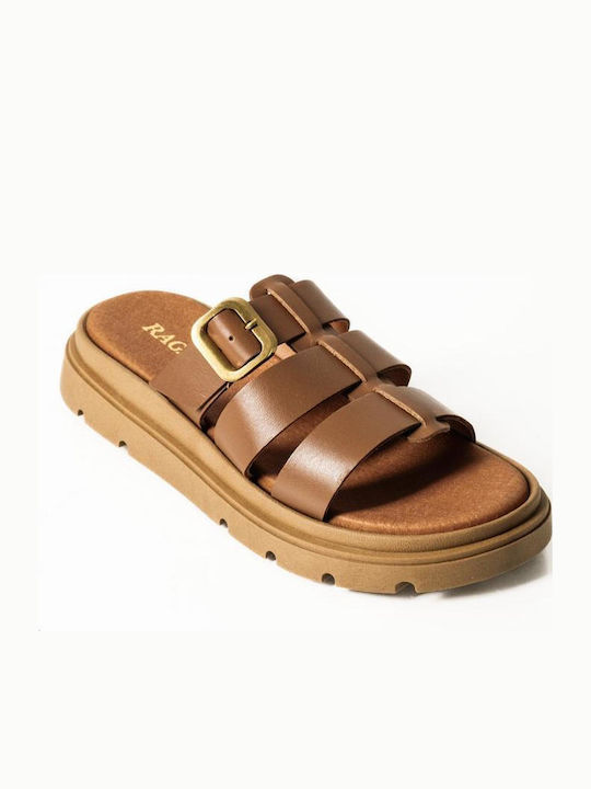 Leder Flache Sandalen für Damen Flatforms in Tabac Braun Farbe