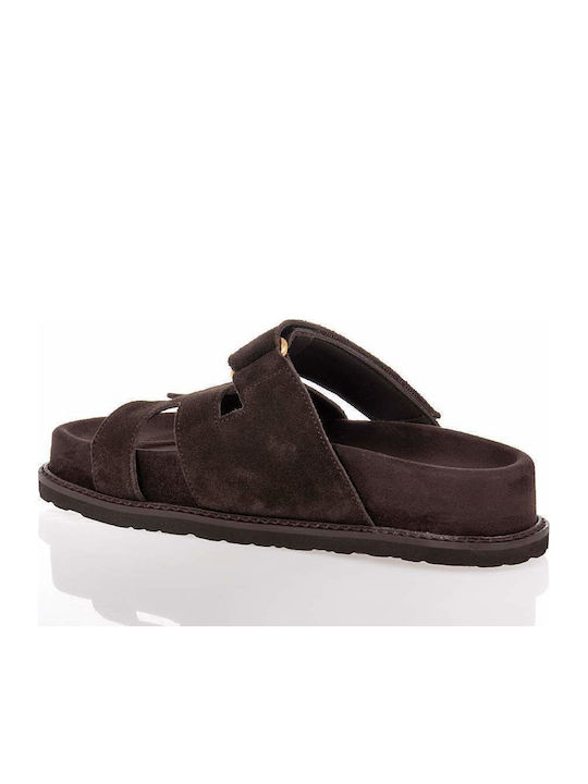 Δερμάτινα Γυναικεία Ανατομικά Σανδάλια Flatforms Καφέ