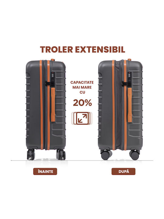 Quasar Valiză de Călătorie Medie Dură Gray/brown cu 4 roți Înălțime 66cm