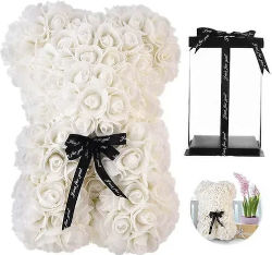 Weißes Teddybär Kunstrosen Transparentes Verpackung – 23cm