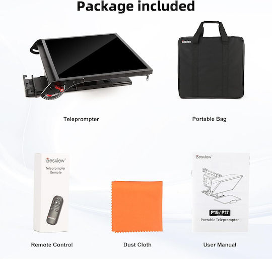 Kit Teleprompter 15 Inch Pentru Camere DSLR Control De La Distanță Compatibil Cu Smartphone-uri Tablete Până La 15,3 Inch Metal Montură 1/4 Inch Geantă De Transport Cu Spațiu De Depozitare