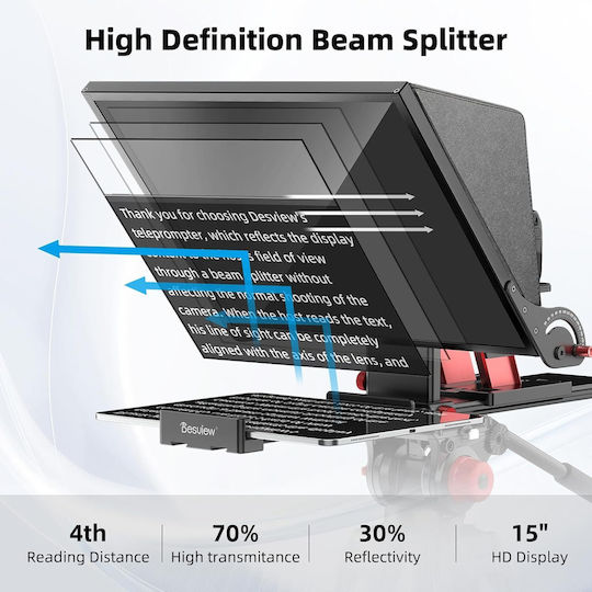 Kit Teleprompter 15 Inch Pentru Camere DSLR Control De La Distanță Compatibil Cu Smartphone-uri Tablete Până La 15,3 Inch Metal Montură 1/4 Inch Geantă De Transport Cu Spațiu De Depozitare