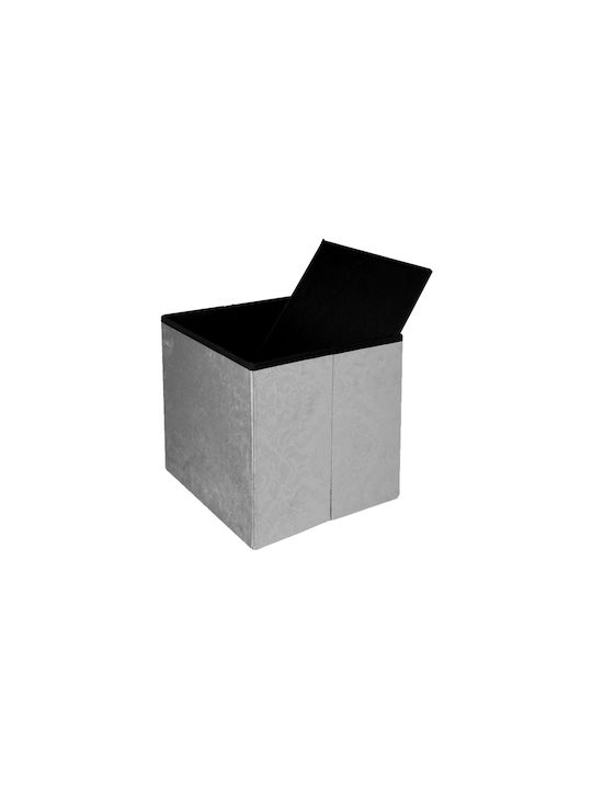Stool For Living Room Collapsible With Storage Space Upholstered with Velvet Grey Velvet Jacquard 38x38x37.5cm