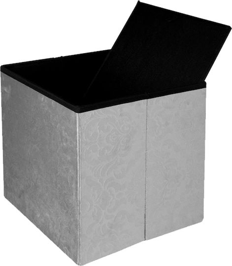 Stool For Living Room Collapsible With Storage Space Upholstered with Velvet Grey Velvet Jacquard 38x38x37.5cm