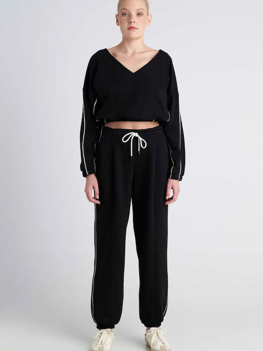 Γυναικείο Crop Top Βαμβακερό με V Λαιμόκοψη Black