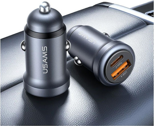 Usams Auto-Ladegerät 30W Schnellladung mit Anschlüssen: 1xUSB 1xType-C