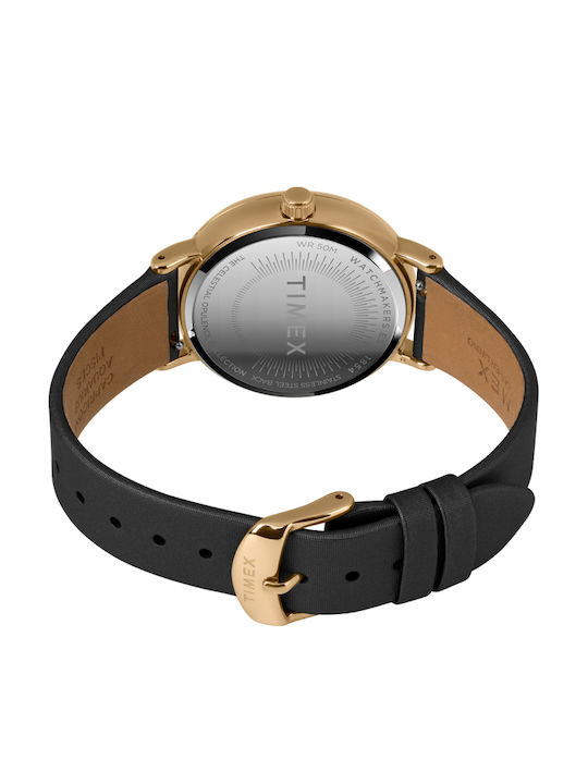 Timex Γυναικείο Ρολόι 37mm Μπαταρίας με Μαύρο Δερμάτινο Λουράκι
