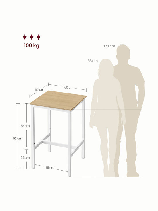 Table Bar Wooden with Metal Frame 60x60x92cm