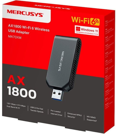 Mercusys Wireless Adapter Mercusys Ma70xm Ax1800 Dual-band Wi-fi 6 Usb 3.0