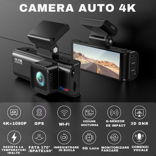 Taggo Taggo Autodigitale Videorekorder für Autos 4K mit Bildschirm 3.16" WLAN GPS und Rückfahrkamera