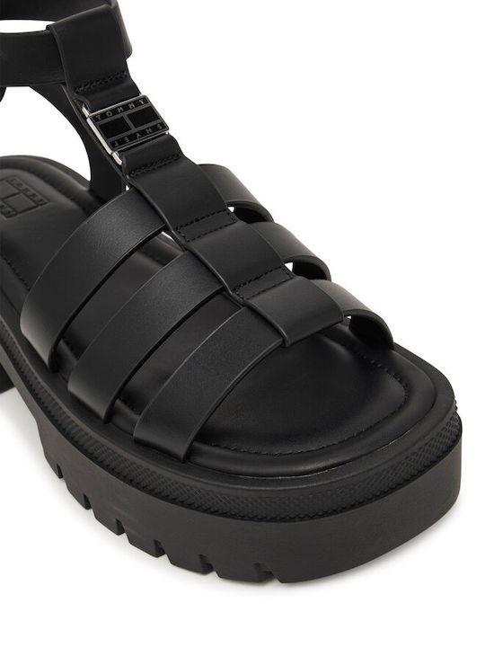 Leder Flache Sandalen für Damen in Schwarz Farbe