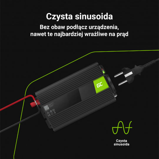 Green Cell Инвертор за кола Чиста синусоидална вълна 1000W за преобразуване на 24V DC в 230V AC с 1xUSB