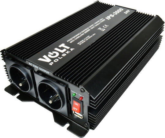Volt Polska Инвертор за кола Модифицирана синусоидална вълна 1700W за преобразуване на 24V DC в 230V AC