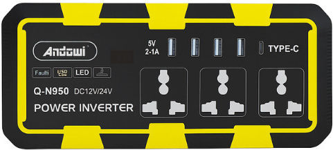 Andowl Qn950 Invertor Auto 350W pentru Convertirea 12V DC în 220V AC cu 4xUSB