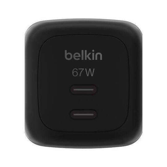 Belkin Wireless Charger GaN With 2 USB-C Output Ports And USB-C Cable 67W Power Delivery Black
