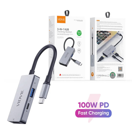Vidvie USB-C Dockingstation für Laptop mit HDMI 4K PowerDelivery Silber