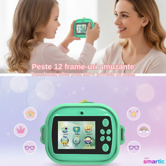 Smartic Cameră Pentru Copii Hd 1080p Rezoluție Baterie 1100mah Ecran 2.4 Inch Card Memorie 32 Gb Funcție Imprimare Instant 4 Jocuri 4 Role Imprimare Mp3 Mod Selfie 6 Markere