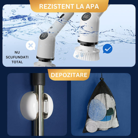 Perie Electrică Rotativă Curățare Eficientă Inco Multifuncțională Fără Fir Mâner Extensibil Afișaj Digital Lcd 9 Capete Diferite Suprafețe Diverse 3 Viteze Reglabile Usb Tip-c Baterie Reîncărcabilă 2500mah Baterie Albă