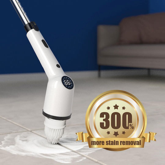 Perie Electrică Rotativă Curățare Eficientă Inco Multifuncțională Fără Fir Mâner Extensibil Afișaj Digital Lcd 9 Capete Diferite Suprafețe Diverse 3 Viteze Reglabile Usb Tip-c Baterie Reîncărcabilă 2500mah Baterie Albă