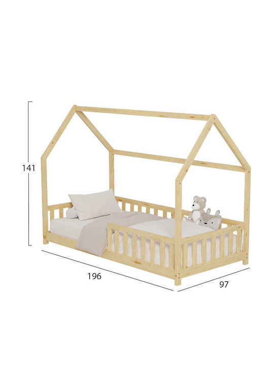 Pat pentru Copii Single Bej pentru Saltea 90x190cm