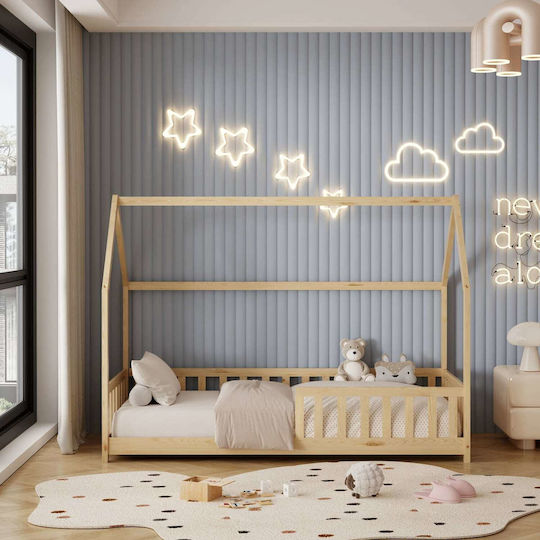 Pat pentru Copii Single Bej pentru Saltea 90x190cm