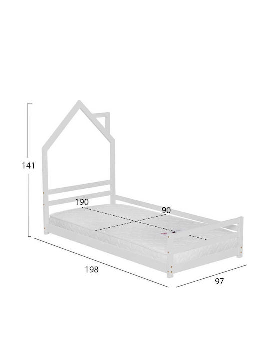 Pat pentru Copii Single cu Saltea Alb 90x190cm