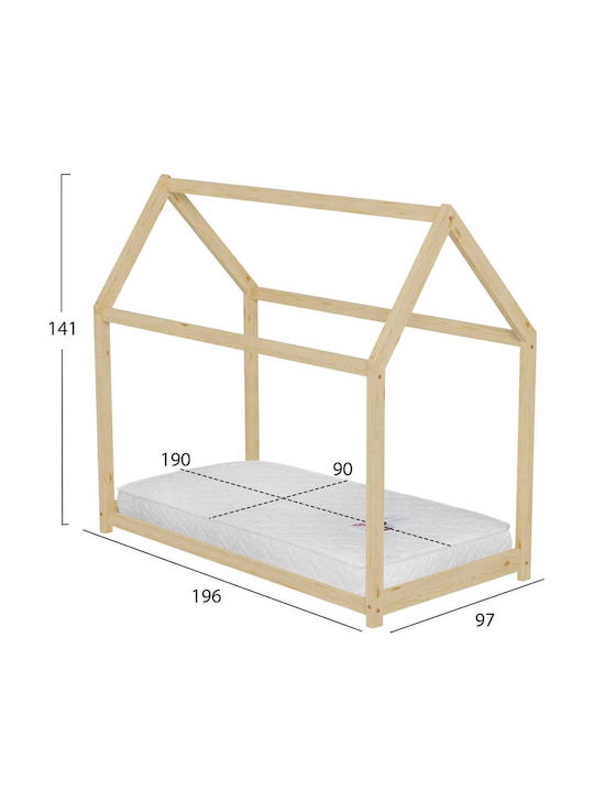 Kids Bed Single with Mattress Beige 90x190cm