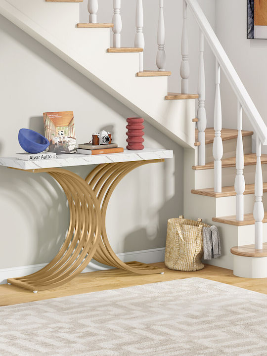 Конзолна маса Метална с Мраморно Покритие White/gold Д105xШ30xВ80cm