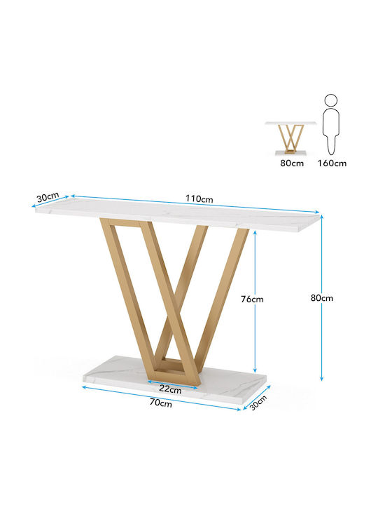 Consolă Metalică cu Suprafață din Marmură White/gold Marble Imitation L110xL30xH80buc