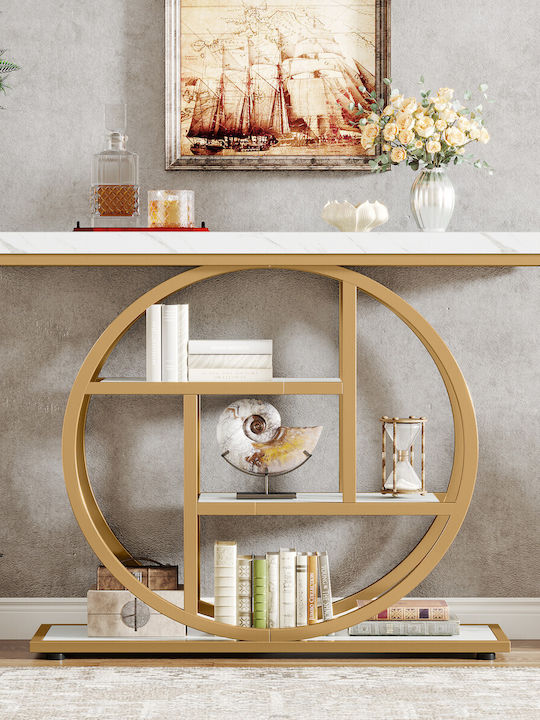 Consolă Metalică cu Suprafață din Marmură White/gold Marble Imitation L105xL30xH80buc