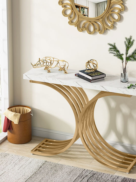 Конзолна маса Метална с Мраморно Покритие White/gold Д105xШ30xВ80cm