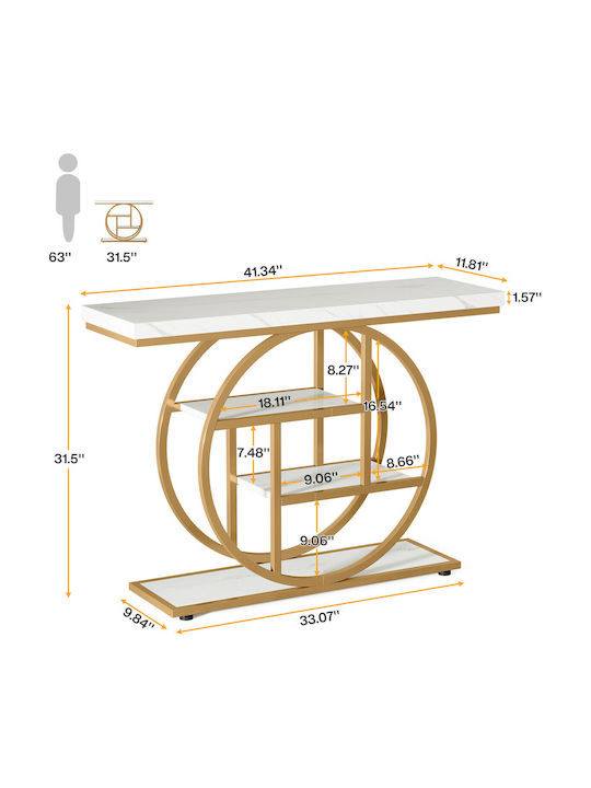 Consolă Metalică cu Suprafață din Marmură White/gold Marble Imitation L105xL30xH80buc