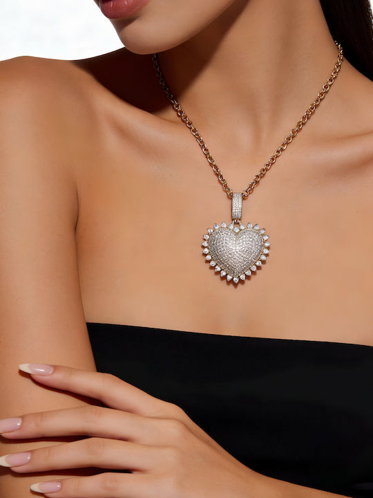 Chrysothemiss Дамско Колиета Luna Heart Сърце Бели Камъни Зиркон