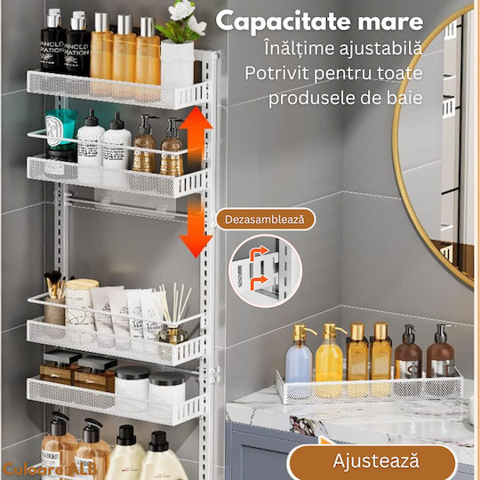 Inco Montat pe perete Raft Baie Metal cu 4 Rafturi 40x17x86cm Gri