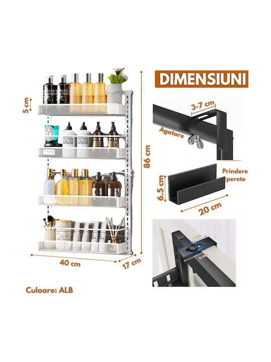 Inco Wall Mounted Bathroom Shelf Metallic with 4 Shelves 40x17x86cm Gray