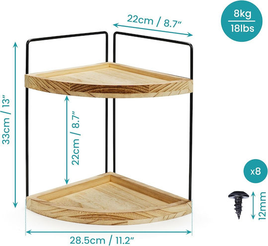 Belle Vous Corner Wall Mounted Bathroom Shelf Wooden 28.5x22x33cm Brown