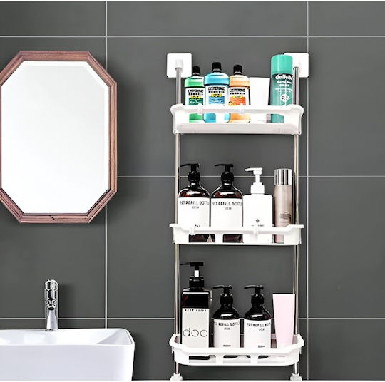 Wall Mounted Bathroom Shelf Metallic 30x14x88cm White