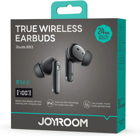 Joyroom JR-BB3 In-ear Bluetooth Handsfree Ακουστικά με Αντοχή στον Ιδρώτα και Θήκη Φόρτισης Μαύρα
