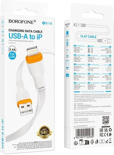 Borofone USB-A to Lightning Cable Λευκό 1m