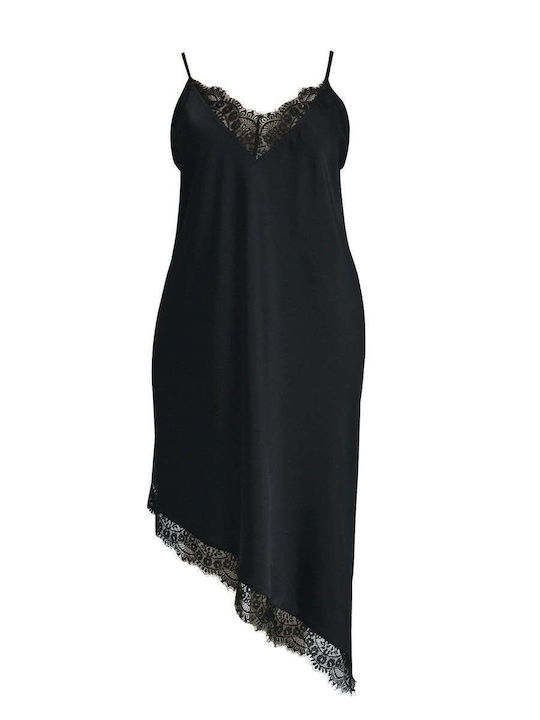 Rochie De Vară De Seară Jupon Din Satin Cu Dantelă Neagră