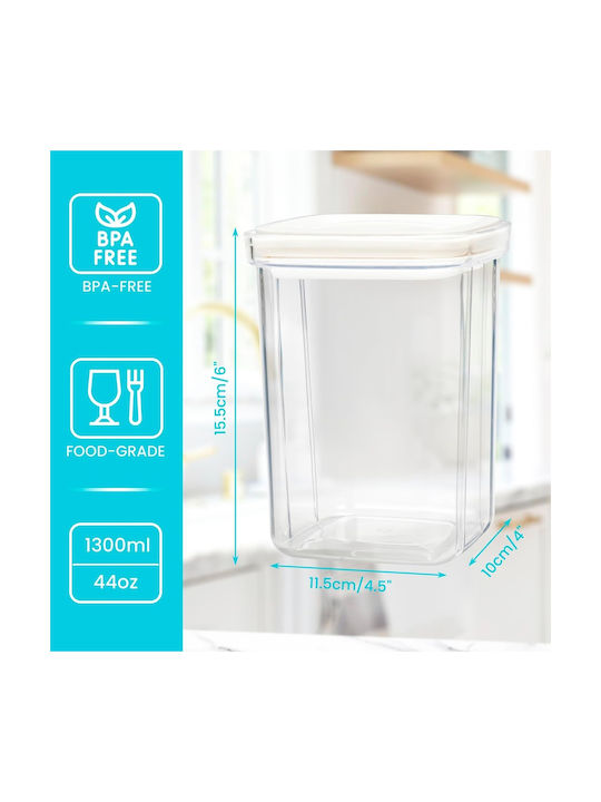 Belle Vous Set 4 Bucăți Vaze pentru Zahăr / Paste / Cereale / Ceai / Cafea cu Capac Ermetic Plastic Transparent 1300ml 4 Bucăți