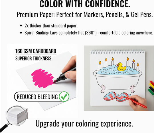 Obro Thick Page Coloring Book – Cozy Bath Rituals Whimsical Coco Wyo Style Stress Relief Adults
