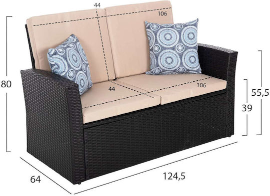 Garten- und Outdoor-Möbelsets Wohnzimmer Typsatz 4 Stück Schwarz-Beige mit Kissen Garten- und Outdoor-Möbelsets Wohnzimmer Typsatz 4 Stück Schwarz-Beige mit Kissen