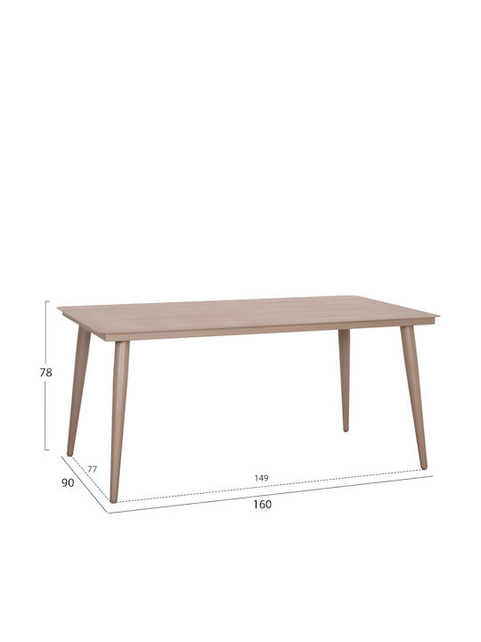 Τραπέζι Αλουμινίου Καπουτσίνο 160x90x78εκ.