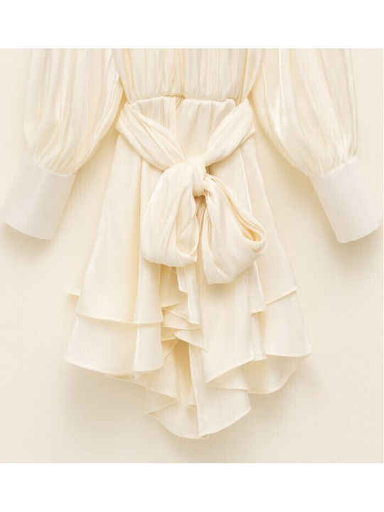 Mini Βραδινό Φόρεμα Ντραπέ Beige