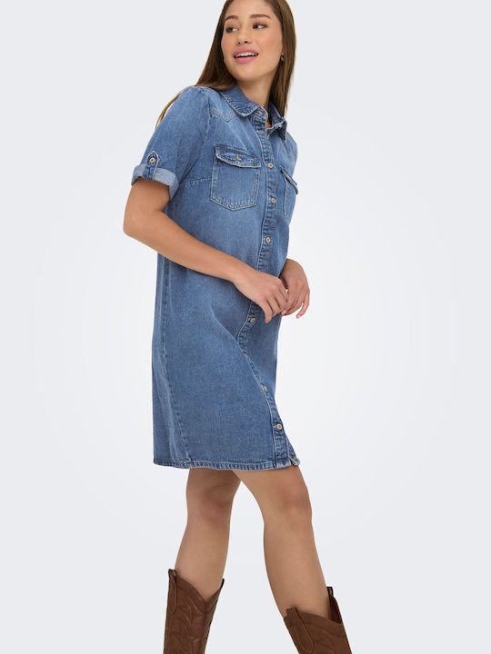 Summer Midi Shirt Dress Denim Medium Blue Denim