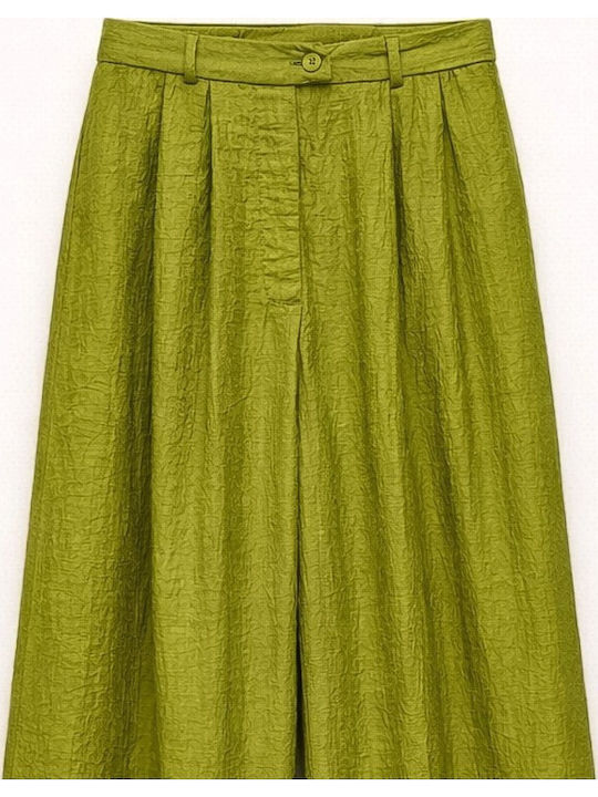 Women's High-waisted Fabric Trousers Relaxed Fit Green
